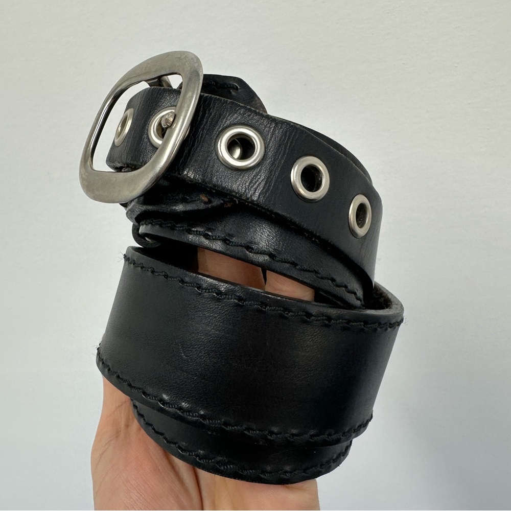 ⛔️SOLD⛔️Losco Of Paris Vintage Black Leather Belt Silver Tone Hardware Adjus - Picture 3 of 14